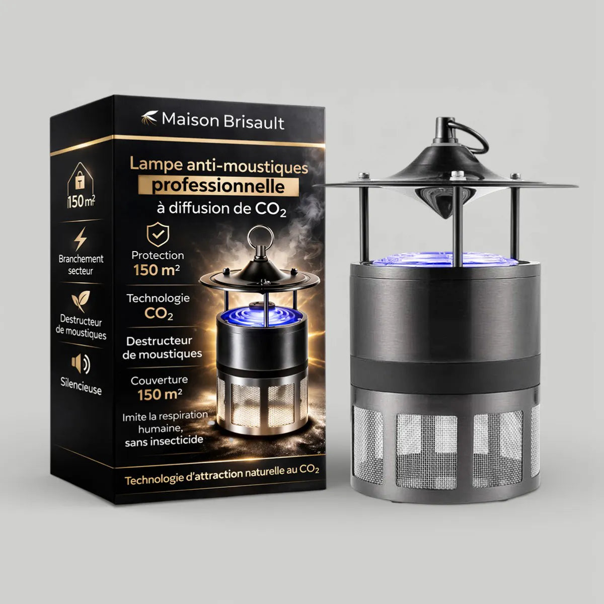 Lampe Anti-Moustiques Professionnelle – Puissance Extrême 150m² | Technologie d’Attraction CO₂ Naturelle