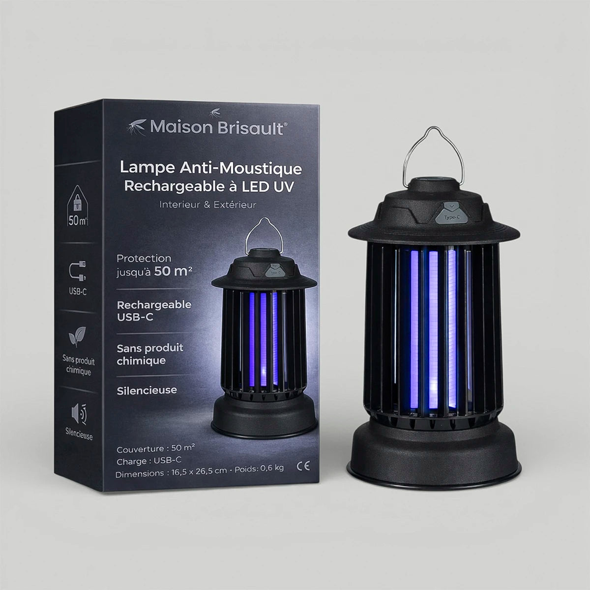 Lampe Anti-Moustique Rechargeable à LED UV – 50 m² de protection